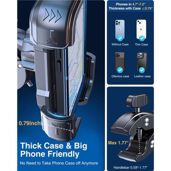 Motorcycle Phone Mount Holder 150mph Wind Anti-Shake,7.2inch Big Phone Friendly - Picture 2 of 7